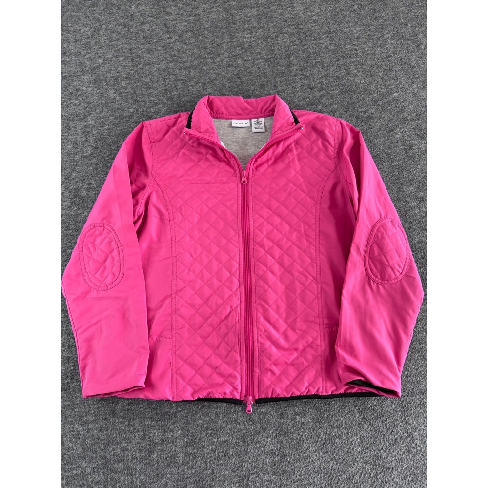 Kim Rogers Pink‎ Quilted Zip Up Jacket Women Medium Elbow Patches Lightweight
